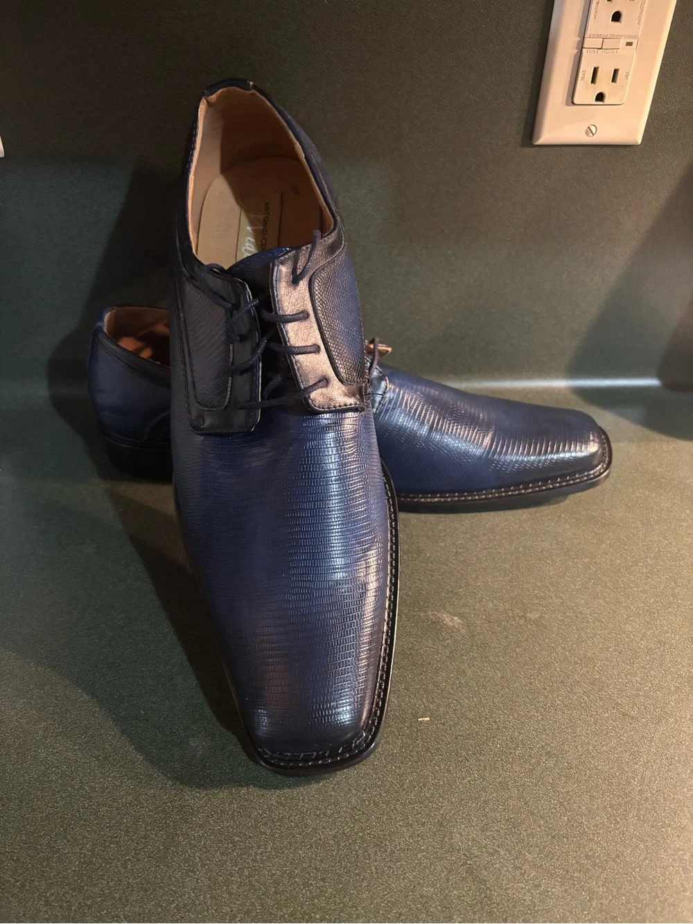 Men Dress Shoes Sq Toe Tie, Brand New NAVY & BLACK ANTONIO CERRELLI 6792 SZ 15W
